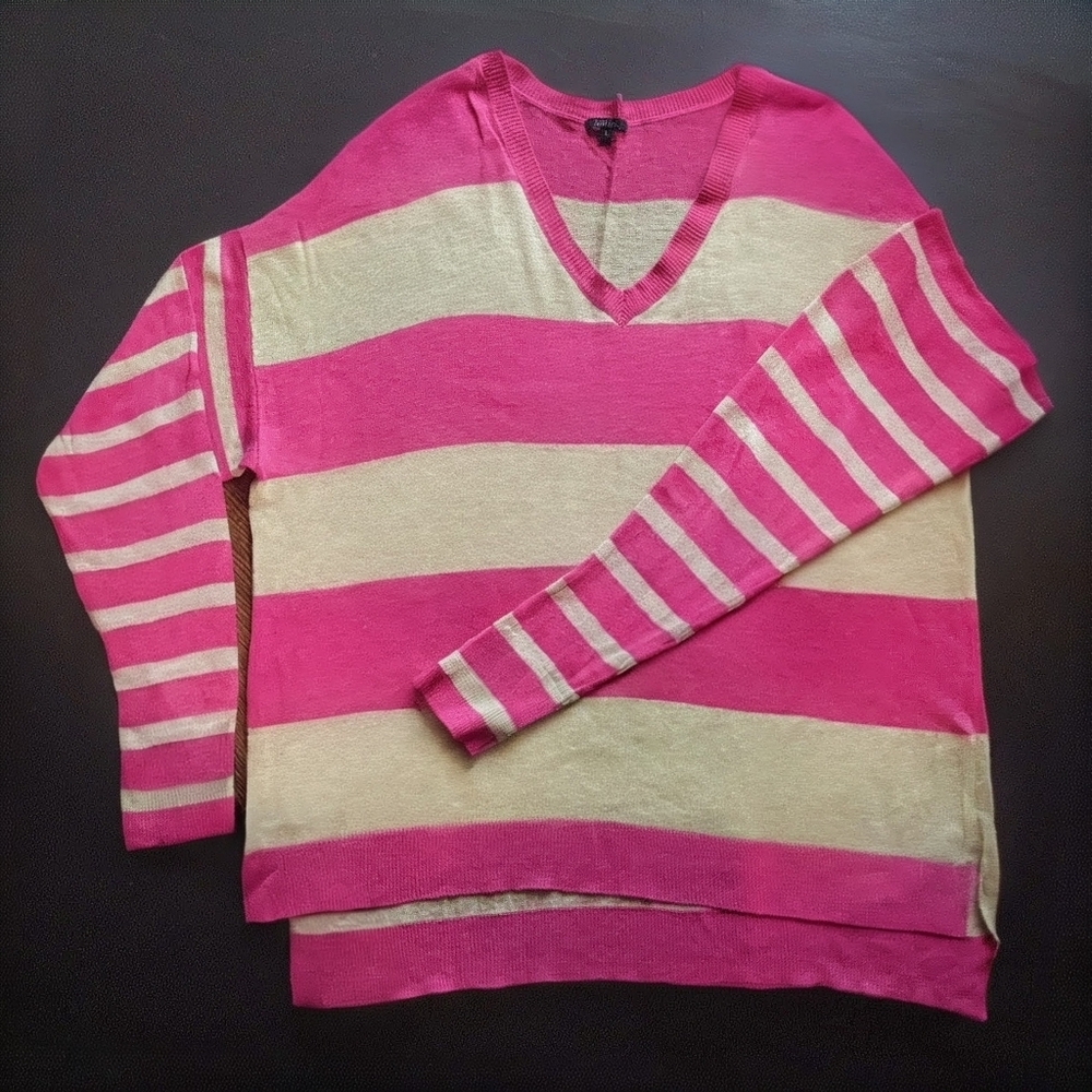 Pure Amici Seussical Pink and Yellow Striped Women's Knit Sweater Size L
